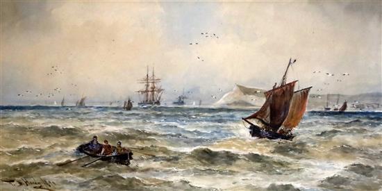 Thomas Bush Hardy (1842-1897) Shipping off Newhaven 10 x 20.5in.